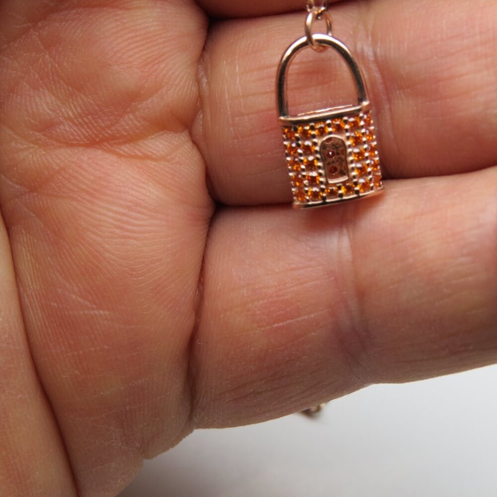 18k Rose Gold Sterling Silver Lock Pendant & Chain - Picture 3 of 3